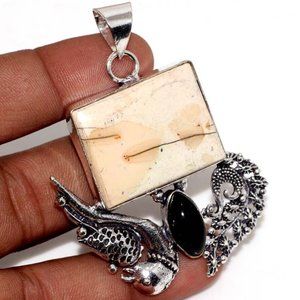 Hummingbird + Peacock Maligano Jasper Amethyst Gemstone Necklace